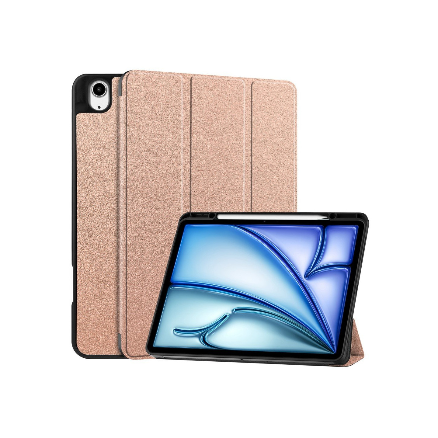 Til iPad Air 13 (2024) Slim Fit Trifoldbart deksel Pennerom - RoseGold