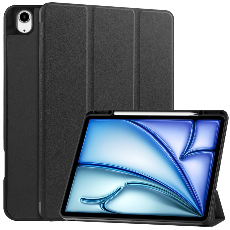 Til iPad Air 13 (2024) Etui Tre - fold Stativ Tablet Cover med Pen Holder - Sort