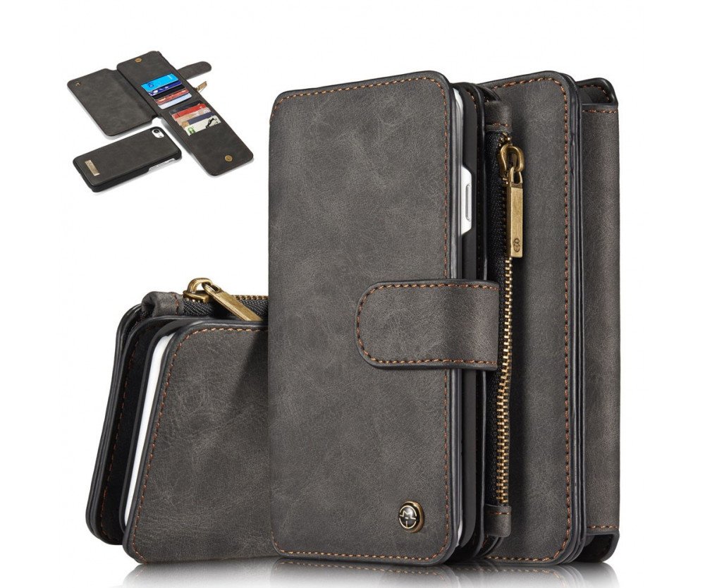 CASEME iPhone 8 / 7 / SE Retro läder plånboksfodral - Svart