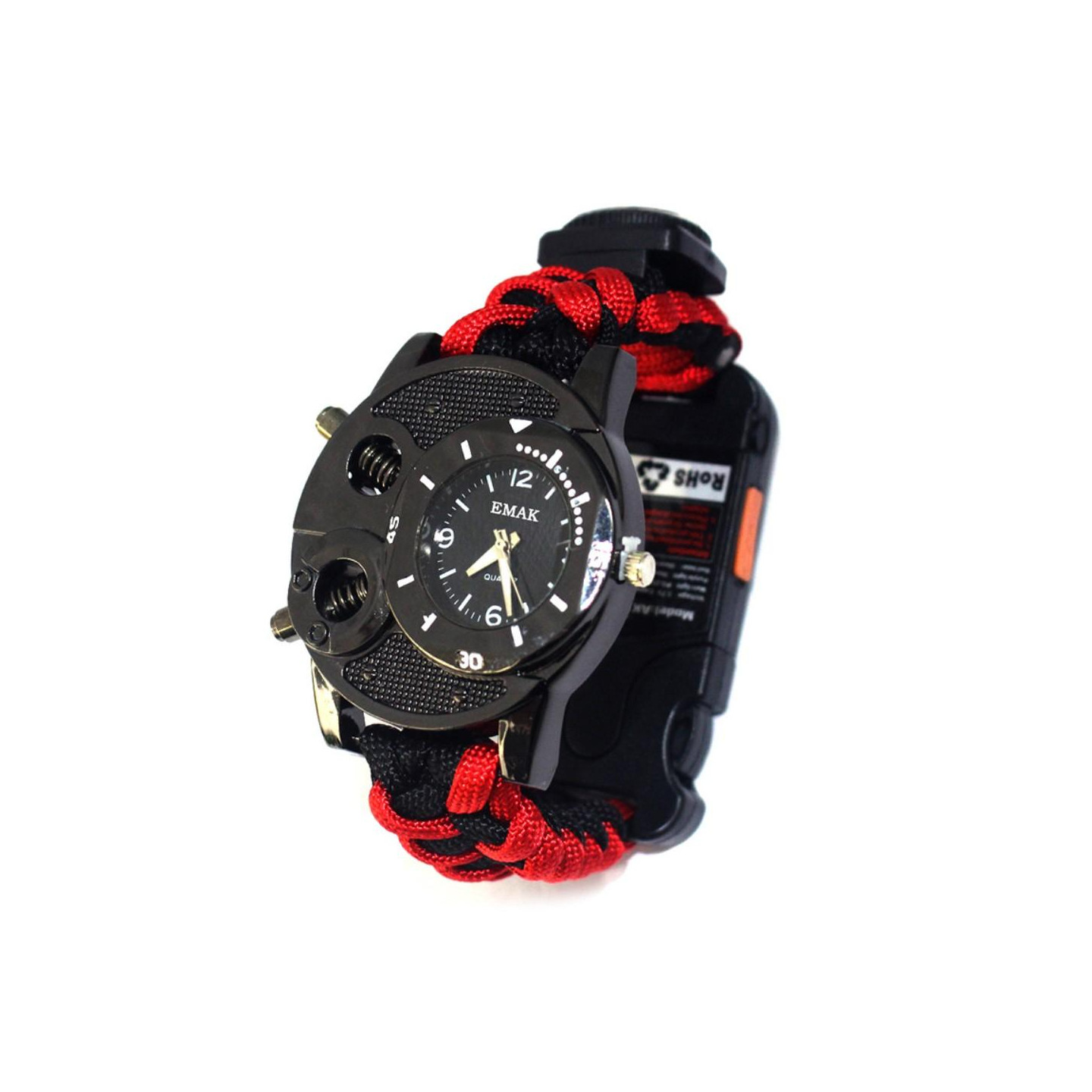 Survival Paracord Armbåndsur Lys Kompas - Rød/Sort