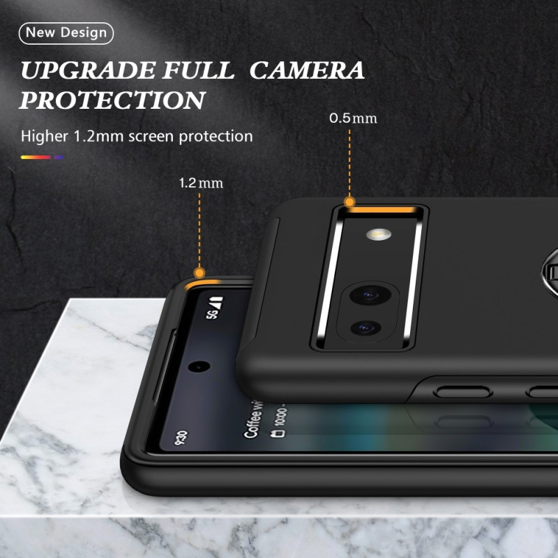 Til Google Pixel 8a Fingerring Kickstand Hybrid Taske - Sort