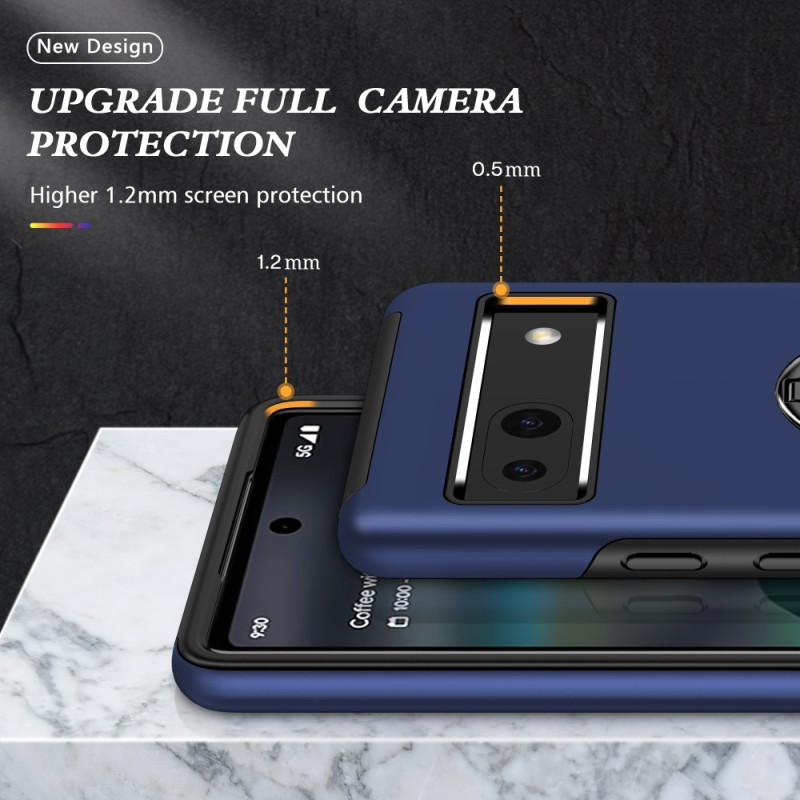 Til Google Pixel 8a Fingerring Kickstand Hybrid Taske - Blå