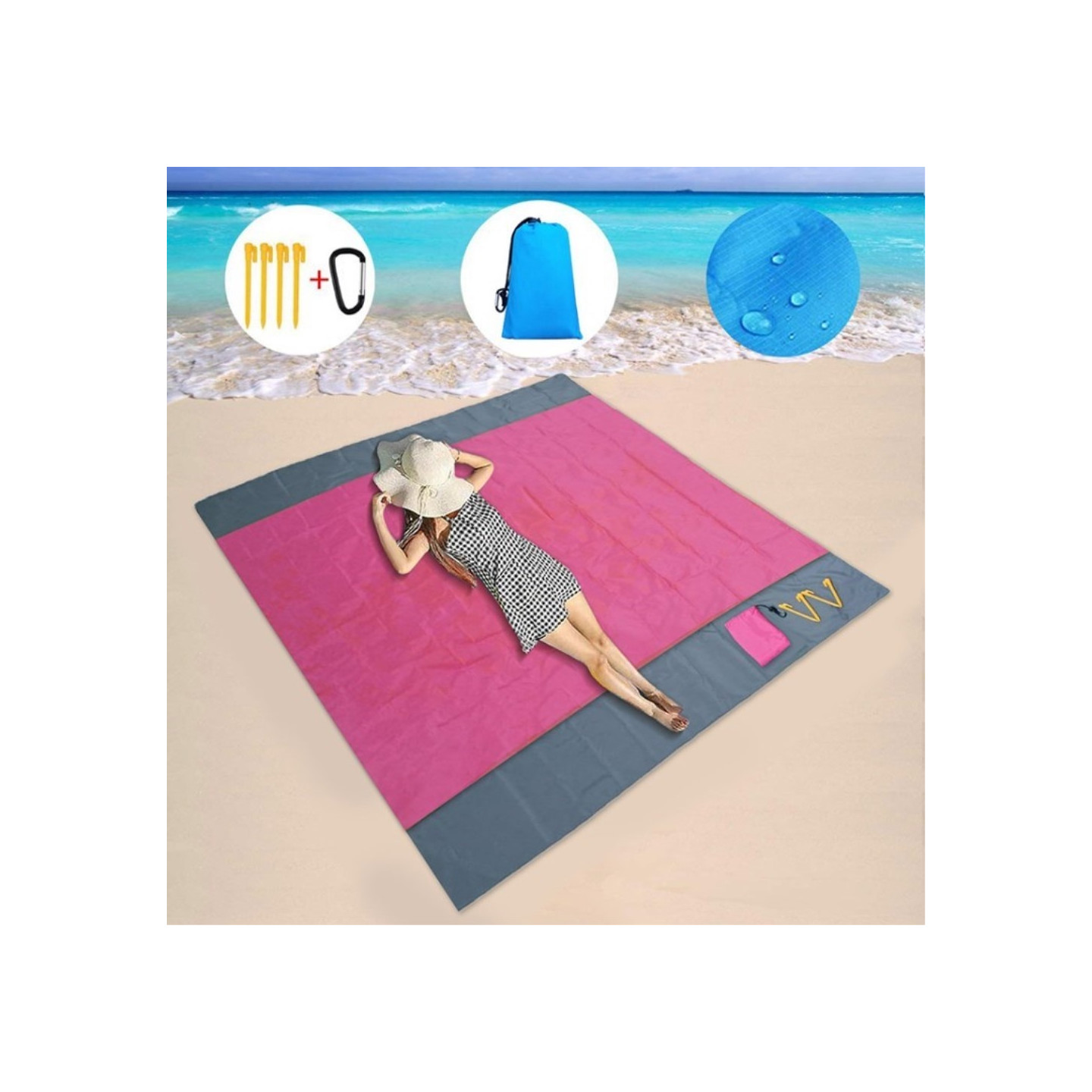 Beach Blanket 210x200cm Large Sandproof Waterproof Beach Mat Rose