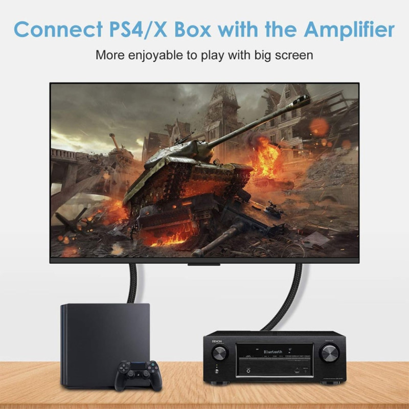 1 m optisk kabel nylon flettet SPDIF gullbelagt kontakt optisk Toslink