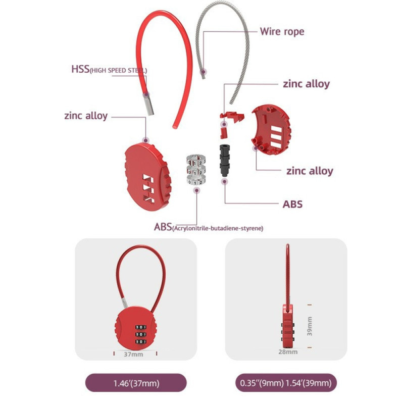 13.5 cm kombinationslås adgangskode Hængelås Opbevaring kodelås