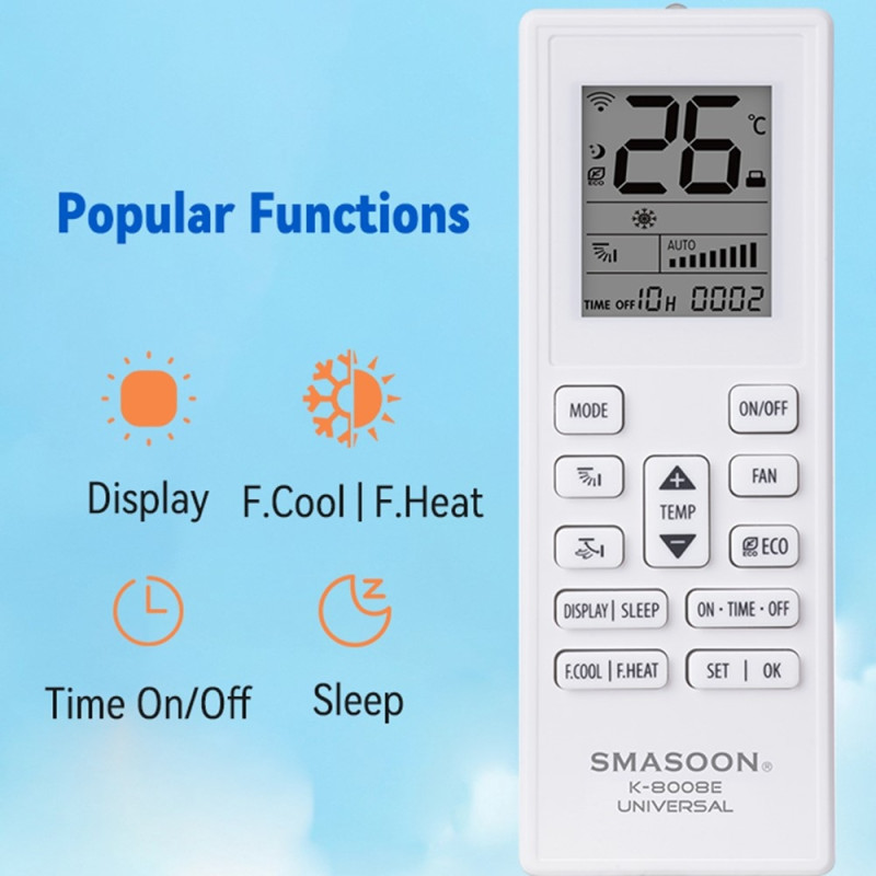 SMASOON Replacement Remote Control K-8008E for Air Conditioner AC