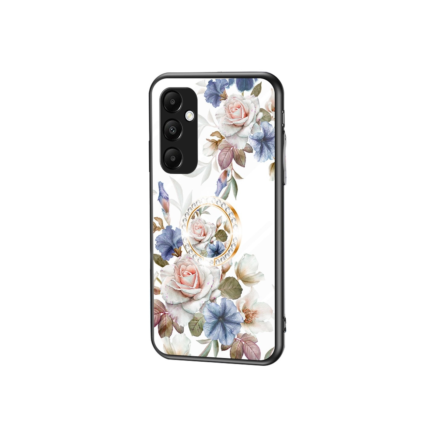 Til Samsung Galaxy A35 Hærdet Glas Etui Ring Kickstand Telefon Cover - White Flower