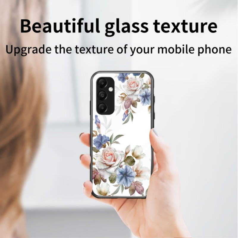 Til Samsung Galaxy A35 Herdet Glassdeksel Ring Kickstand Mobiltelefonveske - Hvit Blomst
