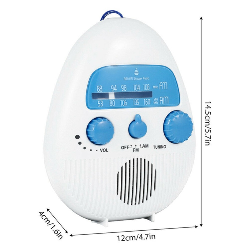 Waterproof HiFi Speaker Battery Powered Shower AM FM Radio