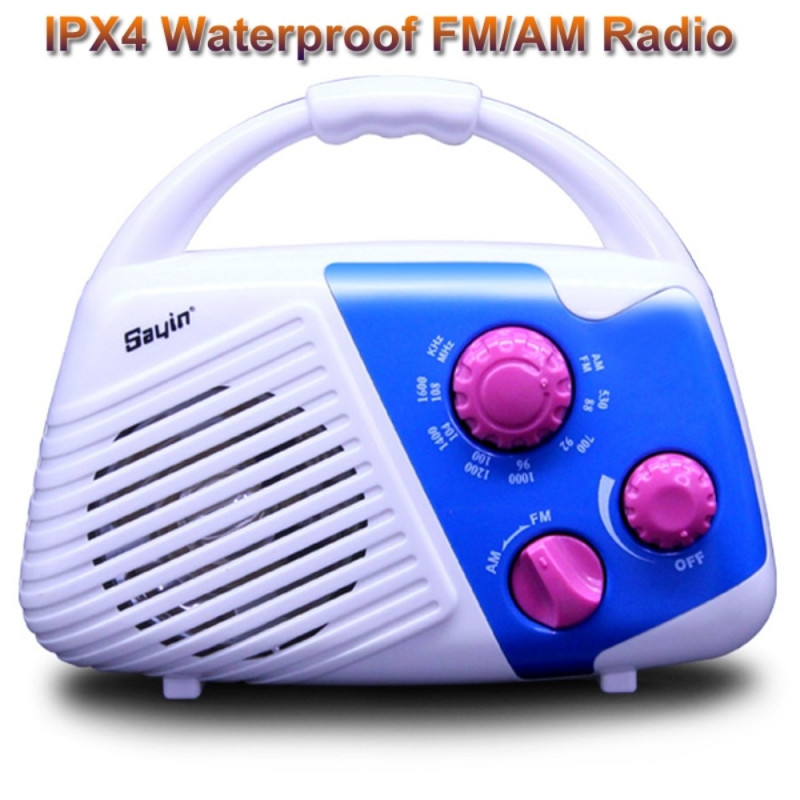 Waterproof bathroom shower AM FM radio battery powered speaker