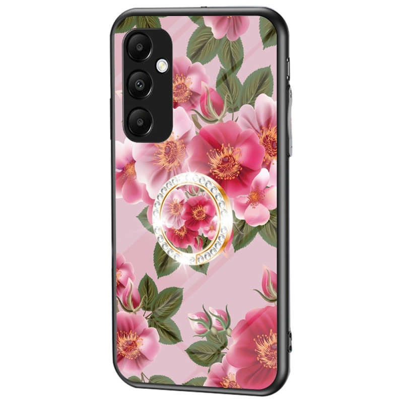 Til Samsung Galaxy A35 Herdet Glassdeksel Ring Kickstand Telefonveske - Glamorøs Peony
