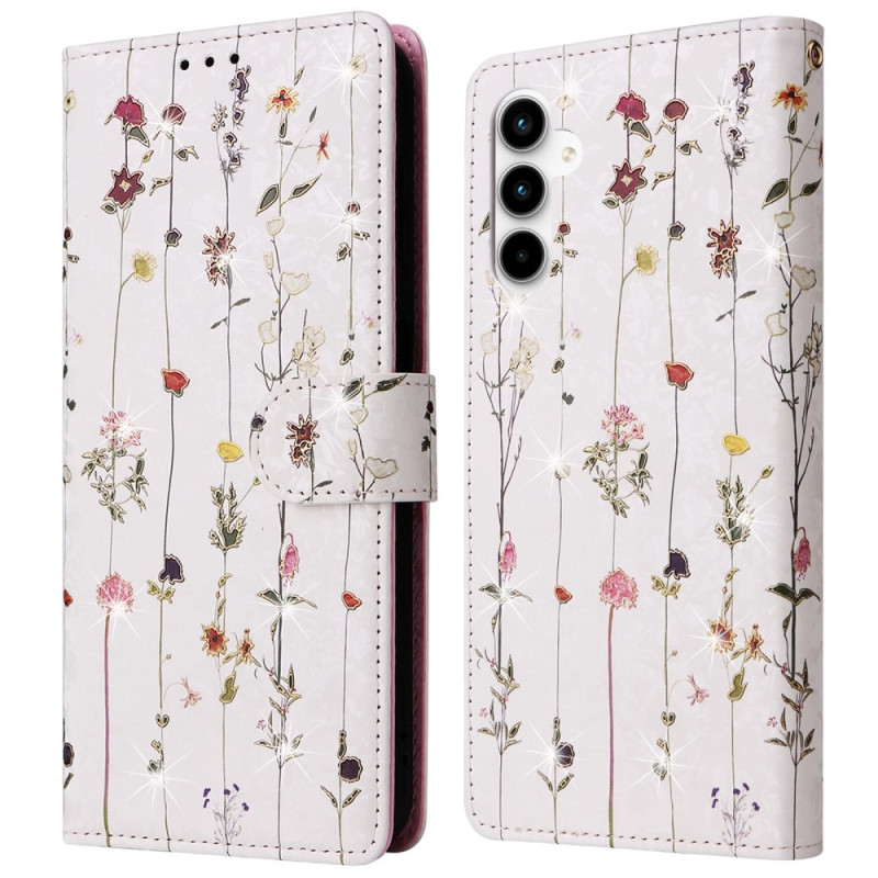 For Samsung Galaxy A35 5G Leather Case RFID Blocking Card Slots Phone Cover - Flower