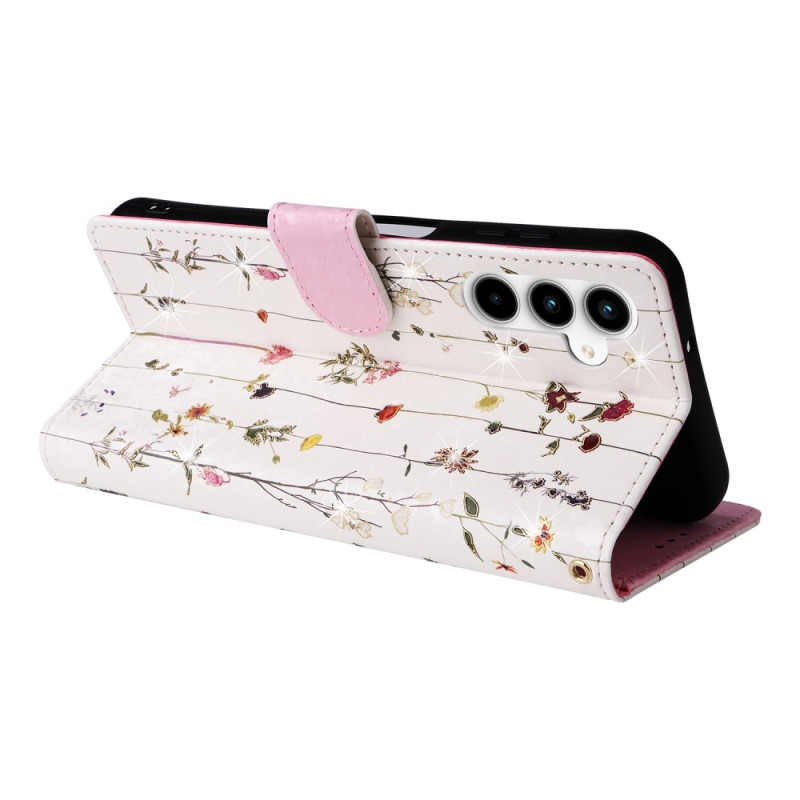 For Samsung Galaxy A35 5G Leather Case RFID Blocking Card Slots Phone Cover - Flower