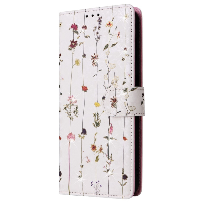 For Samsung Galaxy A35 5G Leather Case RFID Blocking Card Slots Phone Cover - Flower