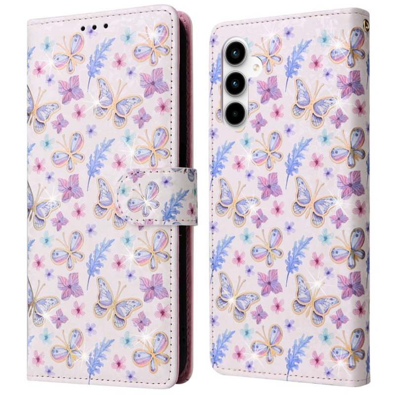 For Samsung Galaxy A35 5G Leather Case RFID Blocking Card Slots Phone Cover - Flower