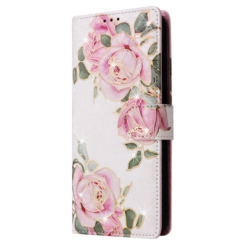 For Samsung Galaxy A35 5G Leather Case RFID Blocking Card Slots Phone Cover - Flower