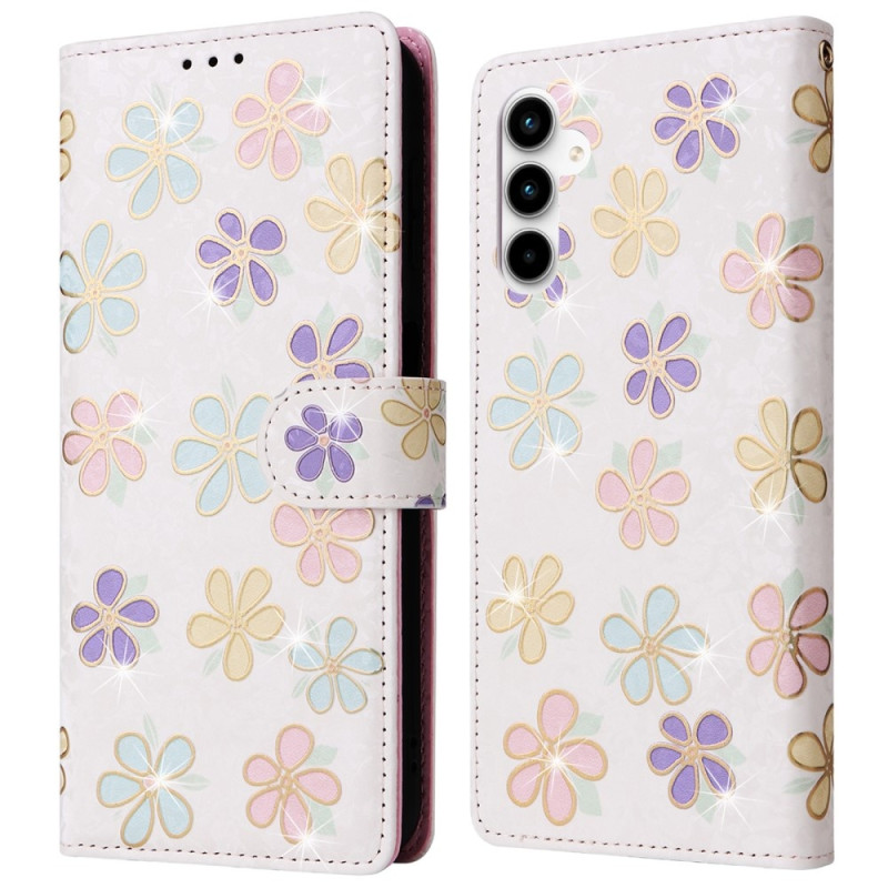 For Samsung Galaxy A35 5G Leather Case RFID Blocking Card Slots Phone Cover - Flower
