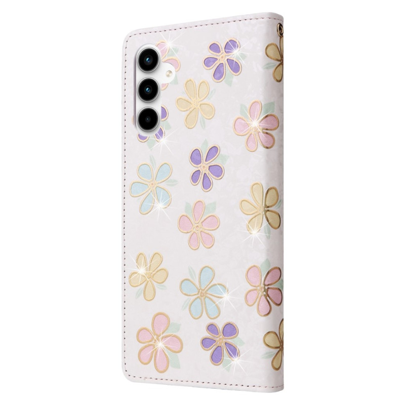 For Samsung Galaxy A35 5G Leather Case RFID Blocking Card Slots Phone Cover - Flower