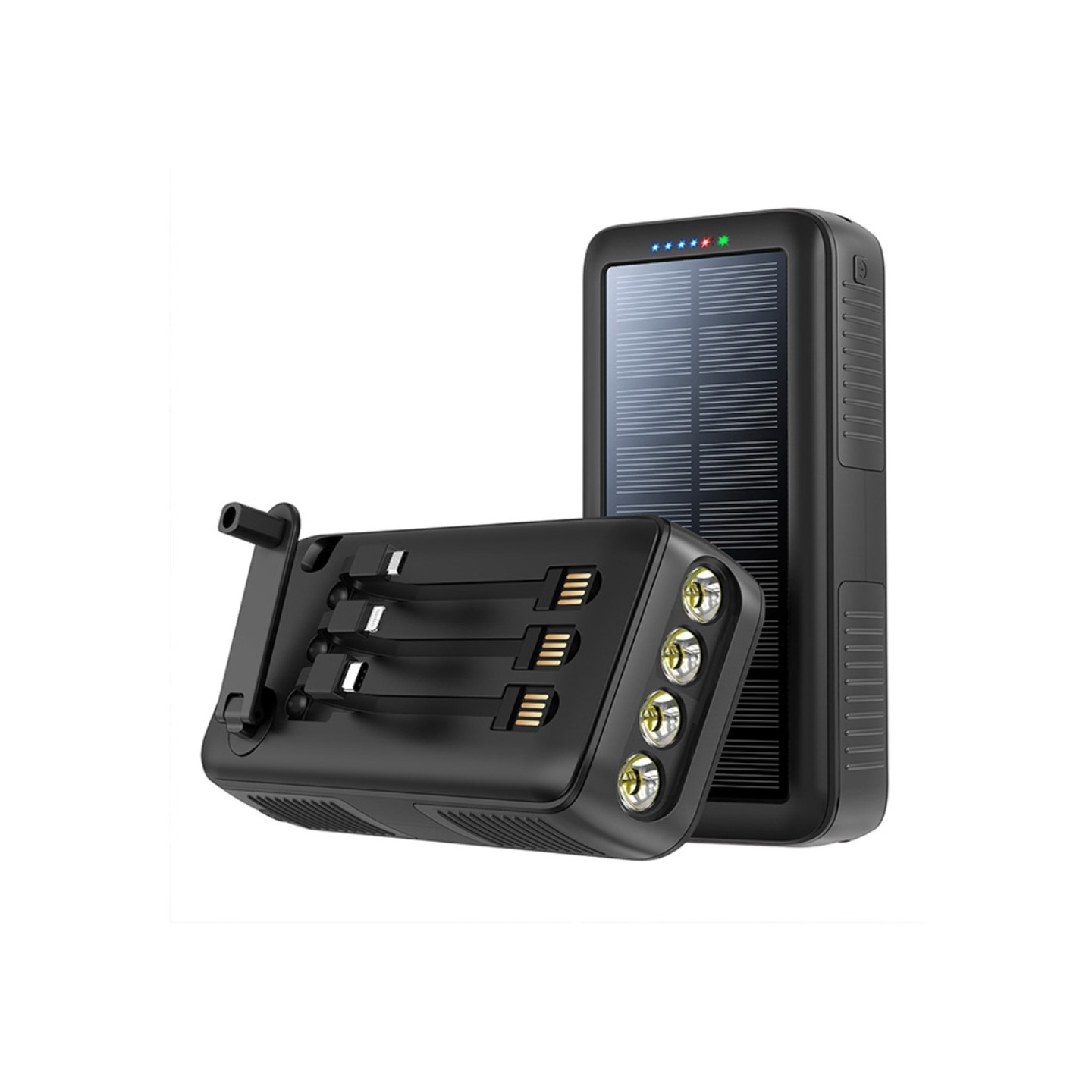 Håndsving 30000mAh Sol PowerBank Lightning/USB - C/Mikrokabel