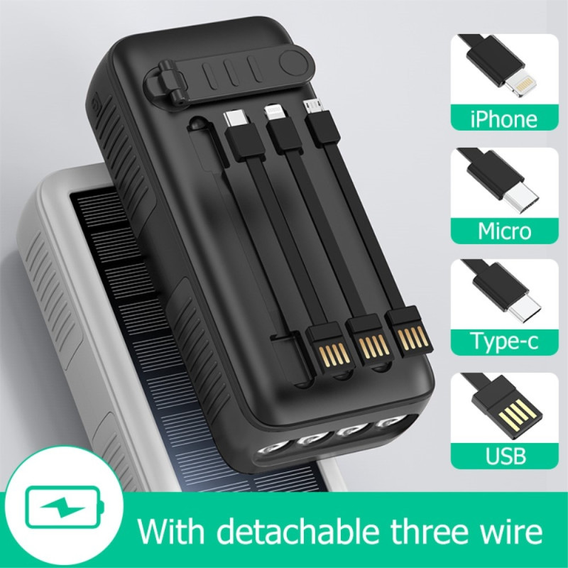 Håndsving 30000mAh Sol PowerBank Lightning/USB - C/Mikrokabel