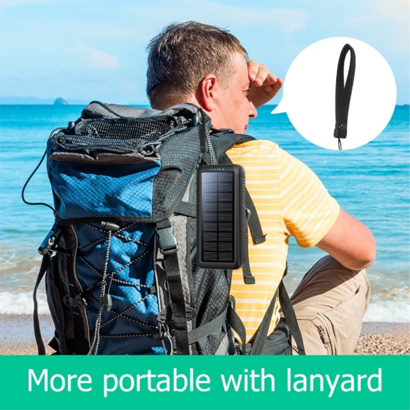 Håndsveiv 30000mAh Solar PowerBank Lightning/USB - C/mikrokabel