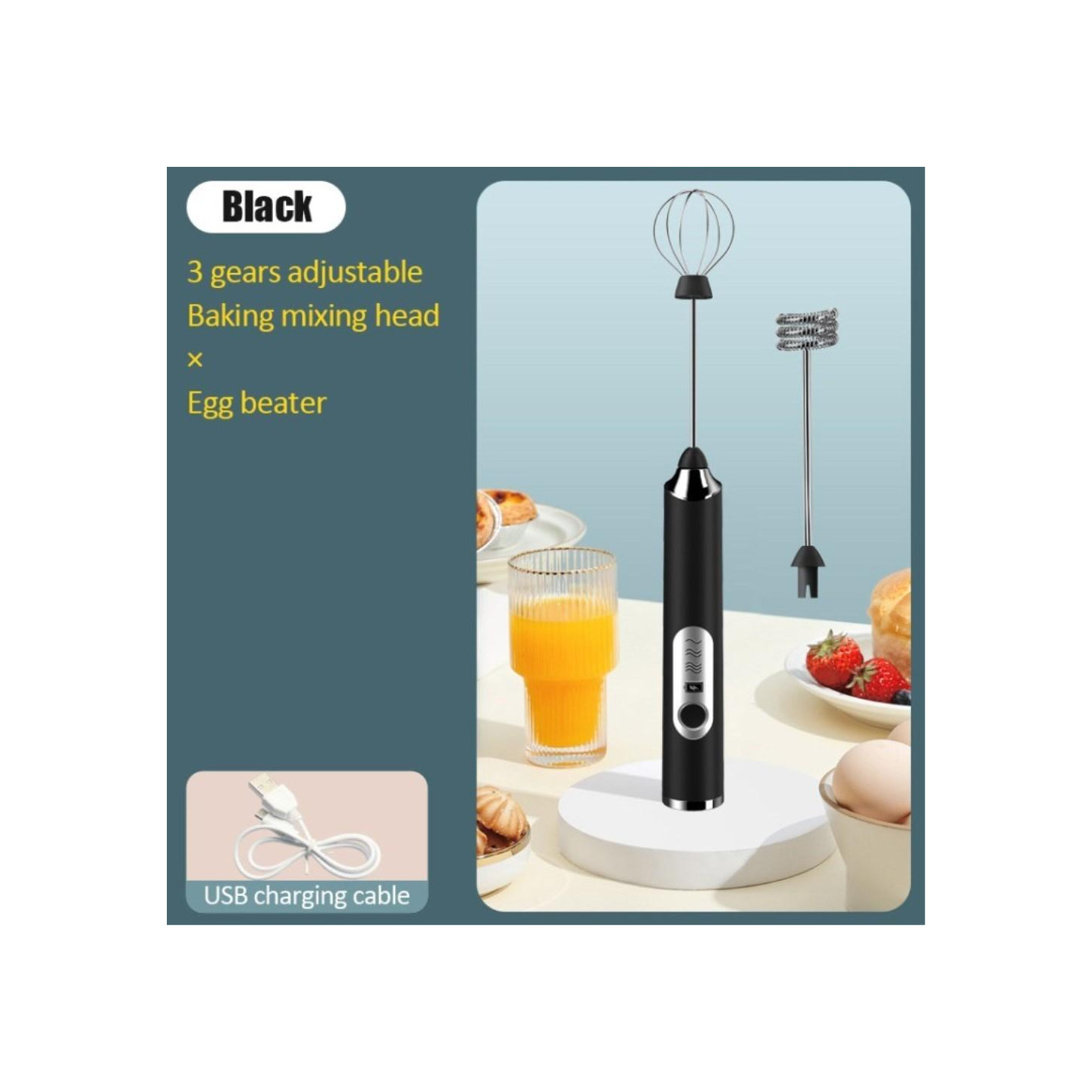 Automatic Milk Foam Maker Egg Beater Rechargeable Whisk - Black