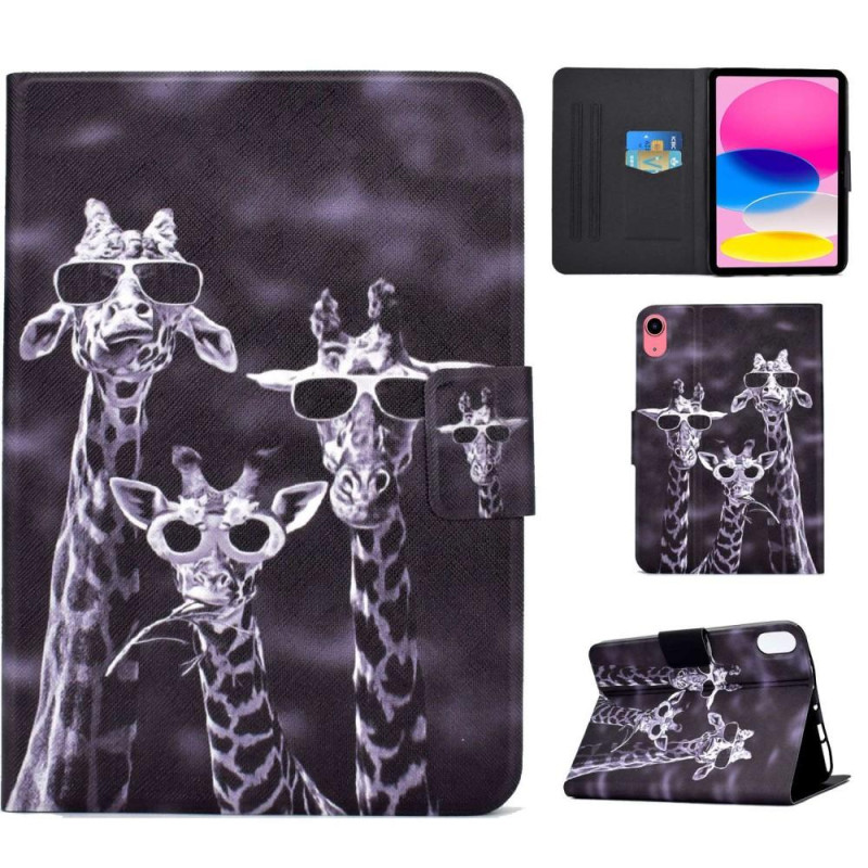 For iPad 10.9 (2022) Tablet Case Cover Foldable Stand - 3 Giraffes