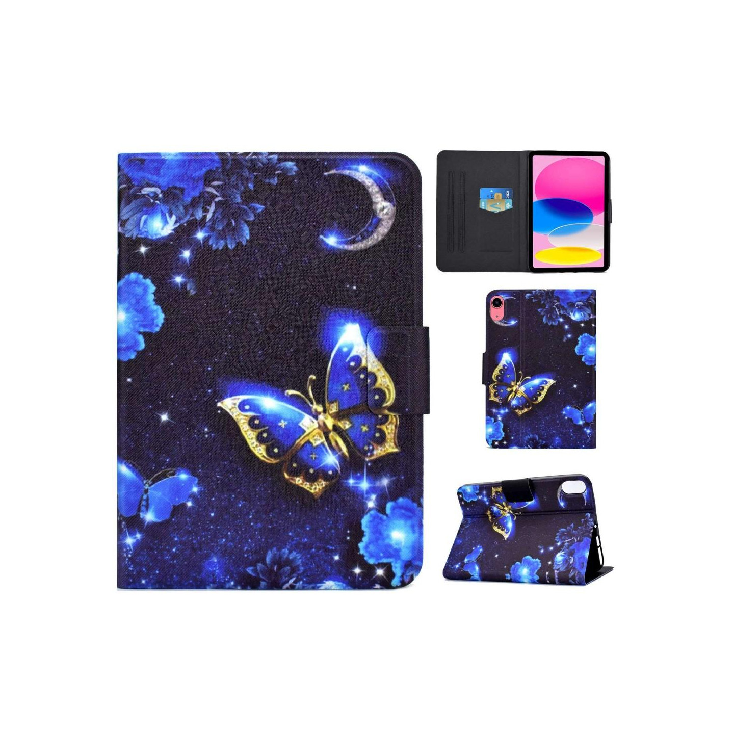 For iPad 10.9 (2022) Tablet Case Cover Foldable Stand - Blue Butterfly