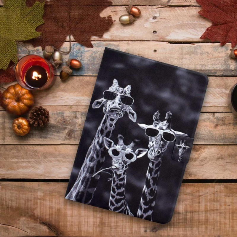For iPad 10.9 (2022) Tablet Case Cover Foldable Stand - 3 Giraffes