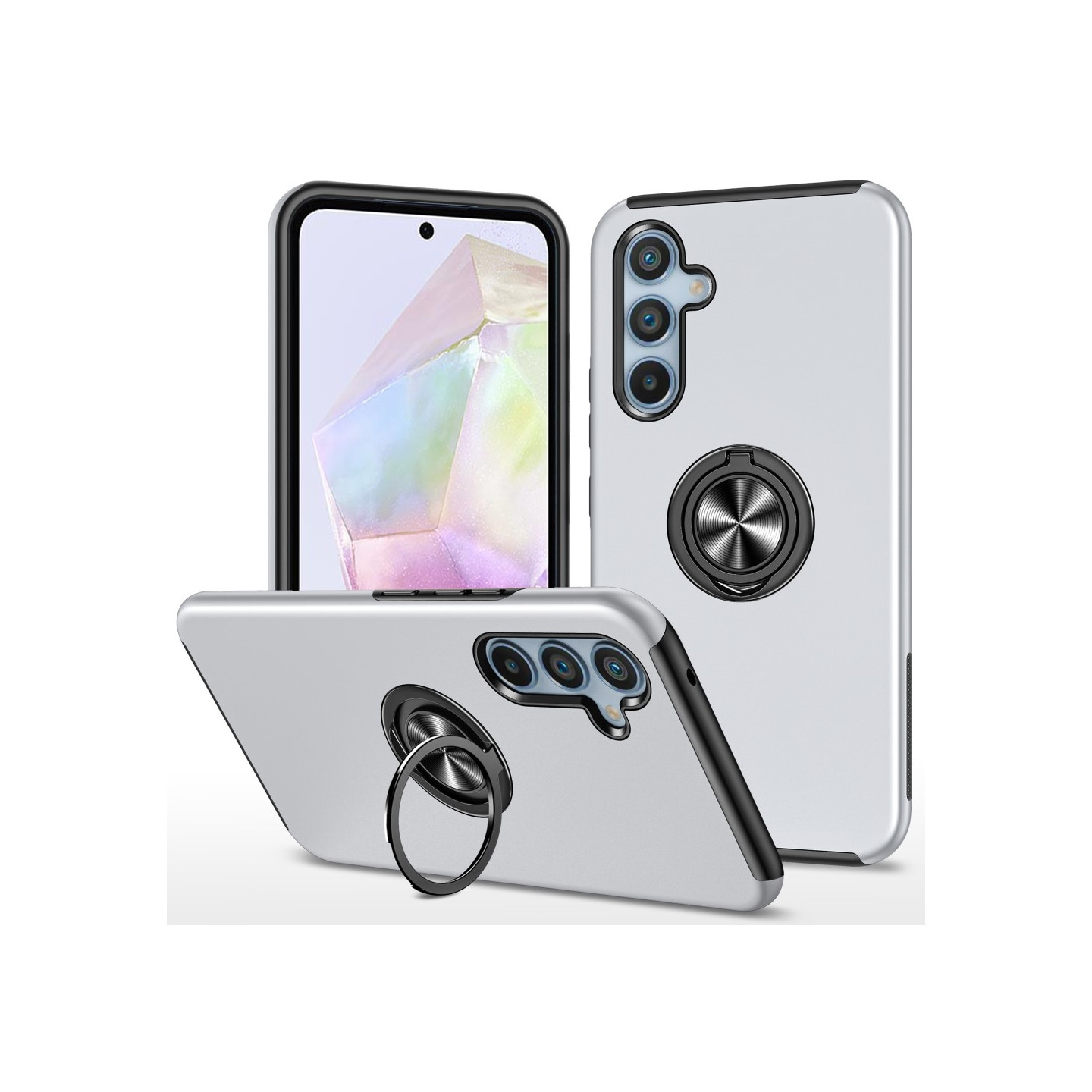 Samsung Galaxy A35 Hybrid Deksel Med Fingerring - Sølv