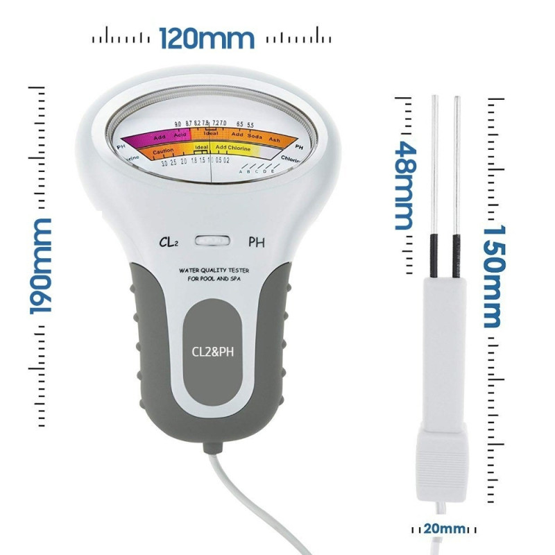 Vandkvalitetstester 2-i-1 pH/klorniveau CL2-måler med display til poolspa