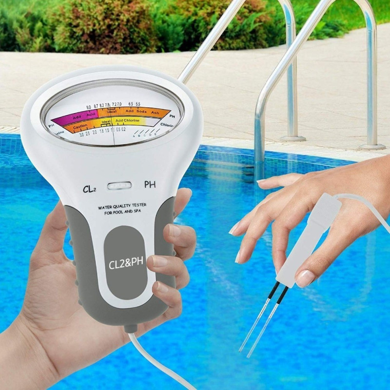 Tester Water Quality 2 in 1 pH/Chlorine Level CL2 Meter with Display for Pool Spa