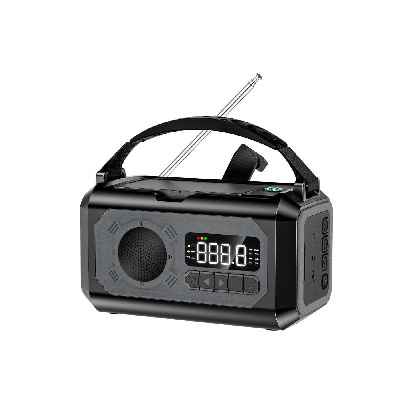 håndsving Radio 12000mAh Power Bank Batteri lommelygte Solar opladning