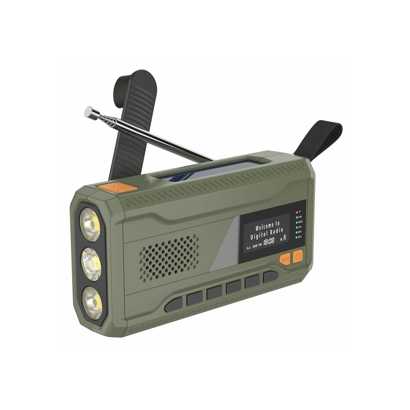 Solar Power Hand Crank DAB FM Radio Flashlight 4500mAh Power Bank