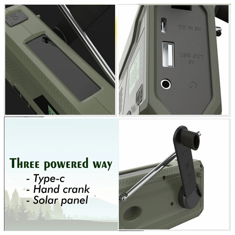 Solar Power Hand Crank DAB FM Radio Flashlight 4500mAh Power Bank