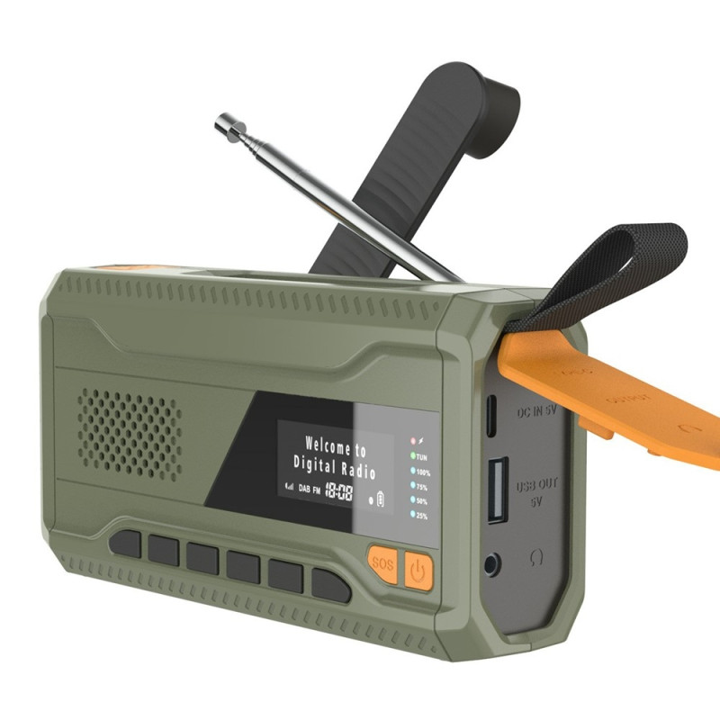 Solenergi håndsveiv DAB FM - radio lommelykt 4500mAh strømbank