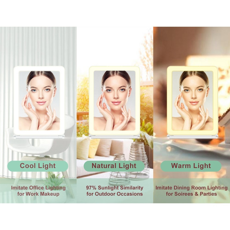 Sammenfoldeligt bærbart LED makeup spejl med 3X forstørrelse