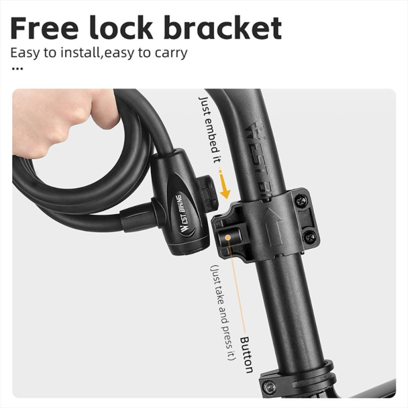 WEST BIKING 1.2m Bicycle lock Anti - freeze Steel cable Anti - theft