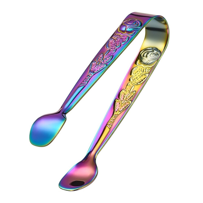 Ice Cube Spoon Tenger i rustfritt stål rosemønster mini mattang