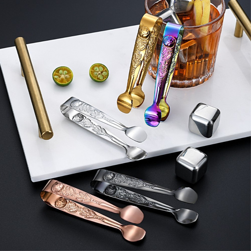 Ice Cube Spoon Tongs stainless steel rose pattern food tongs