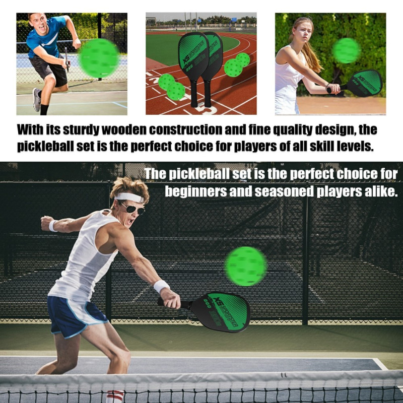 Pickle Ball Ketsjer Sæt Paddle Kit 2 Ketsjere 4 Pickle Balls