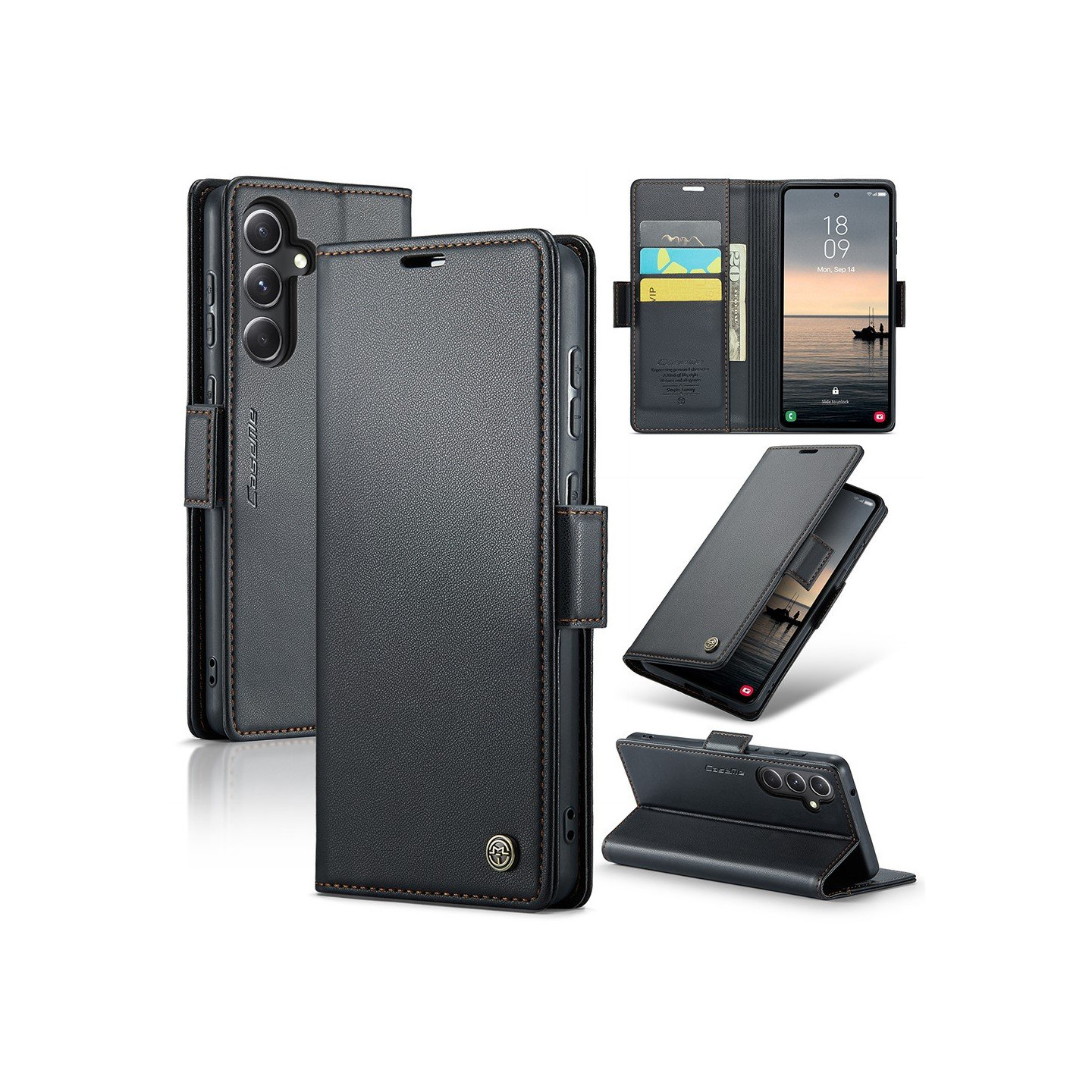 CASEME Retro Wallet Case for Samsung Galaxy S23 FE - Black