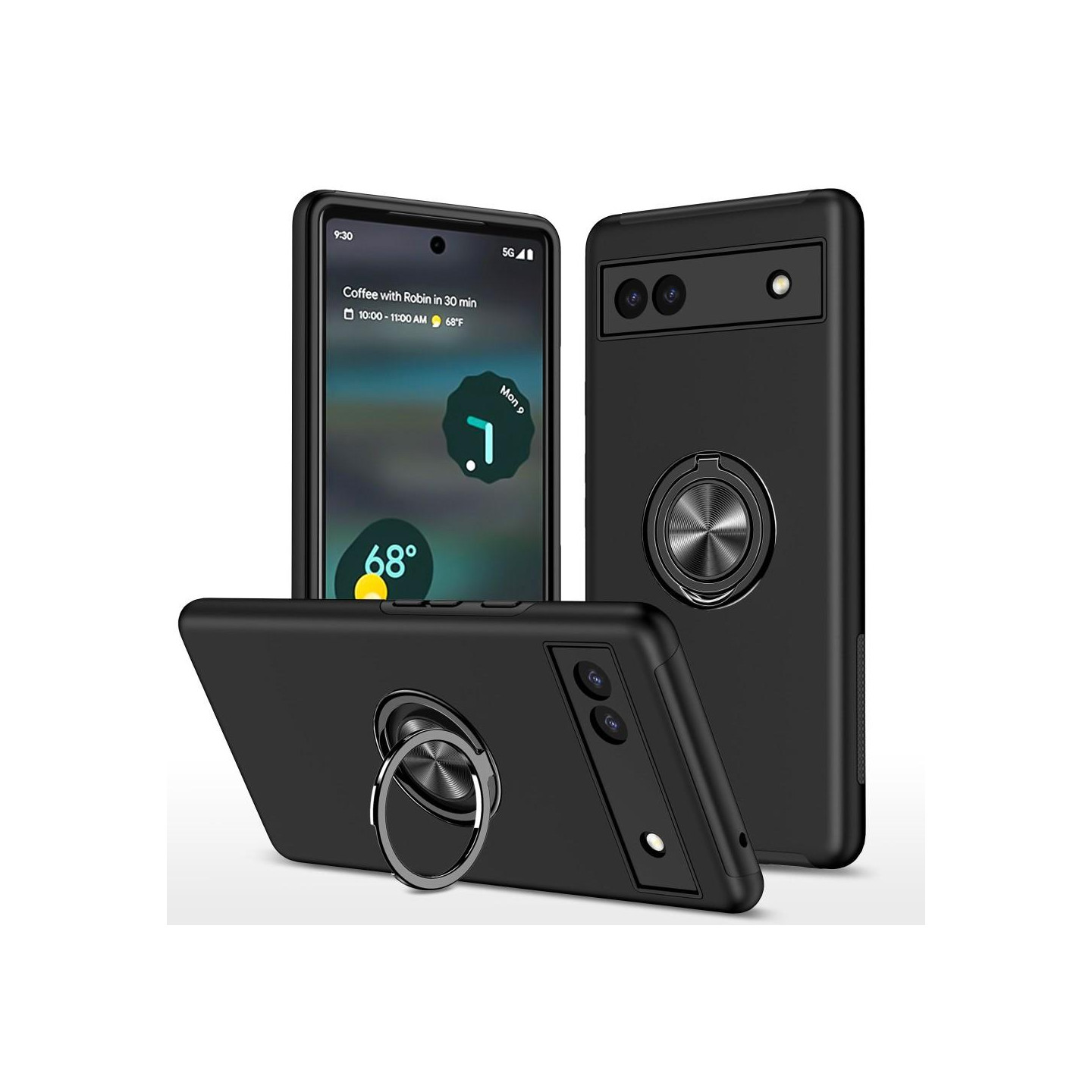 Til Google Pixel 6A Fingerring Kickstand Hybrid Taske - Sort