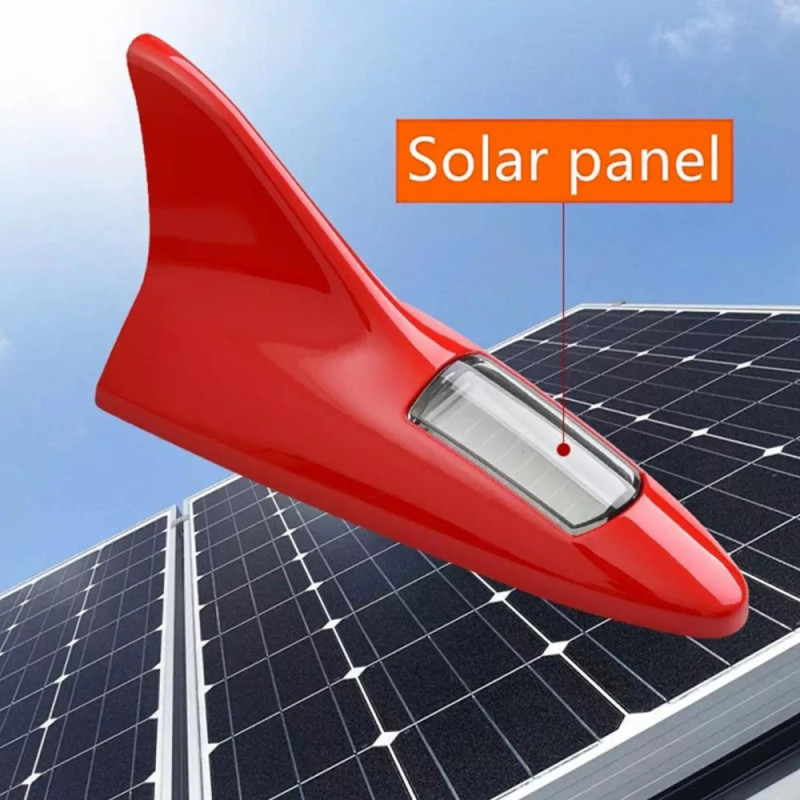 Aurinkovoimalla toimiva hainevä auton katto takasiipi 8 LED - vilkkuvat auton valot