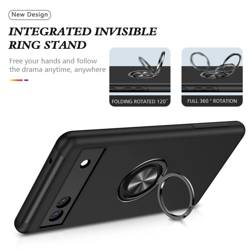 Til Google Pixel 6A Fingerring Kickstand Hybrid Taske - Sort
