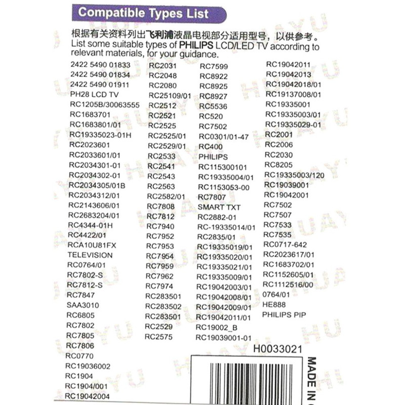 TV - fjernkontroll Erstatning for RM - 627C Philips RC1683701 RC2521