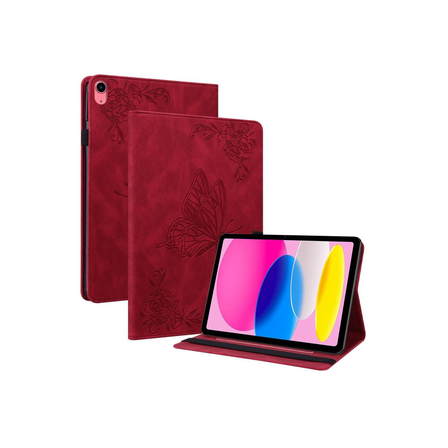 For iPad 10.9 (2022) Tablet Case Cover Buterfly Imprinting - Red