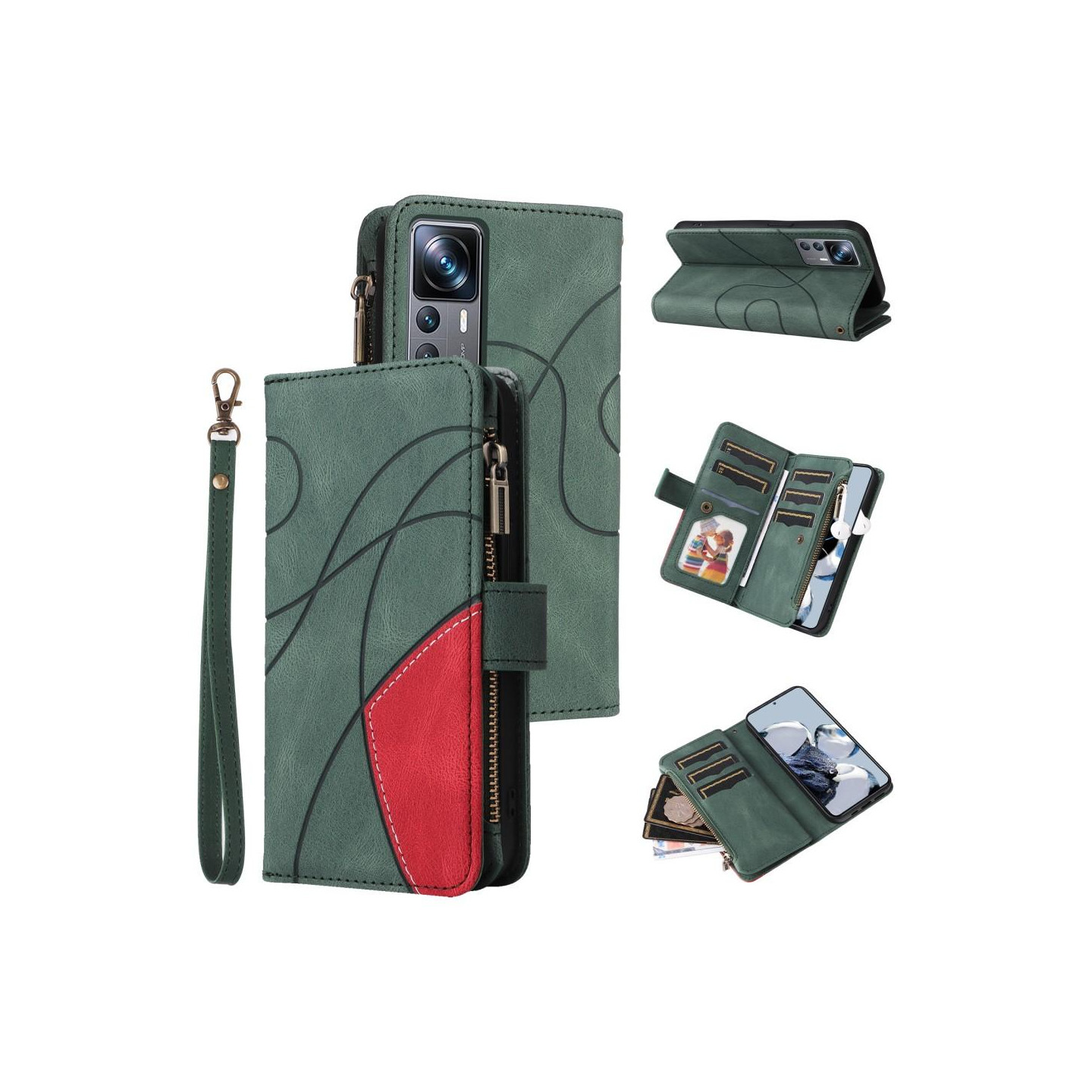 KT Multi - function Series - 5 Xiaomi 12T / 12T Pro Phone Suojakuori - Vihreä