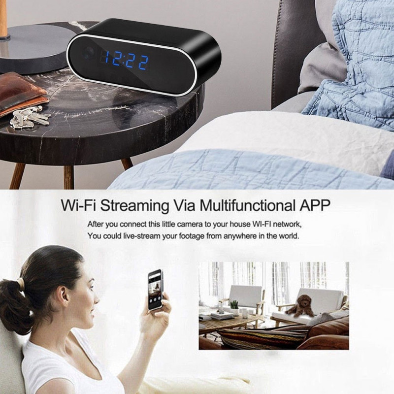Valvontakamera (kellomalli), WiFi, mini, infrapuna-yönäkö, hälytys, liikkeentunnistus