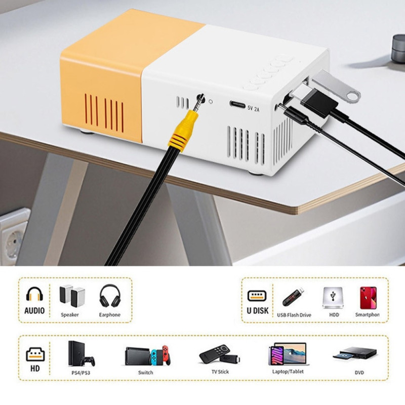 Projektor Hjemmebiograf HD Bærbar LED Projektor Skærmspejling Understøtter 1080P